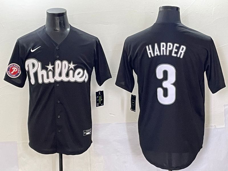 Men 2025 Philadelphia Phillies #3 Harper Black Fashion Nike MLB Jersey style 7046